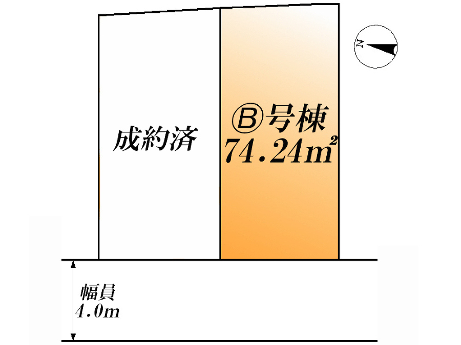   全体区画図(当該B号棟)、価格8280万円、3LDK、土地面積74.24m2、建物面積111.7m2