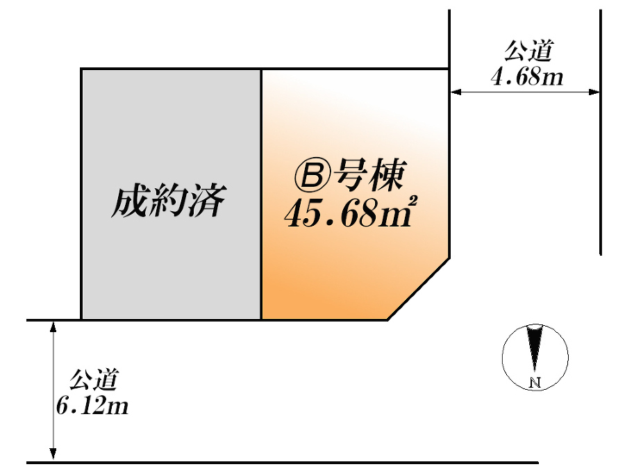   区画図(当該B号棟)、価格5880万円、3LDK、土地面積45.68m2、建物面積82.08m2