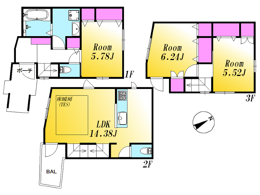   (A号棟)、価格4830万円、1LDK+2S、土地面積64.02m2、建物面積82.66m2