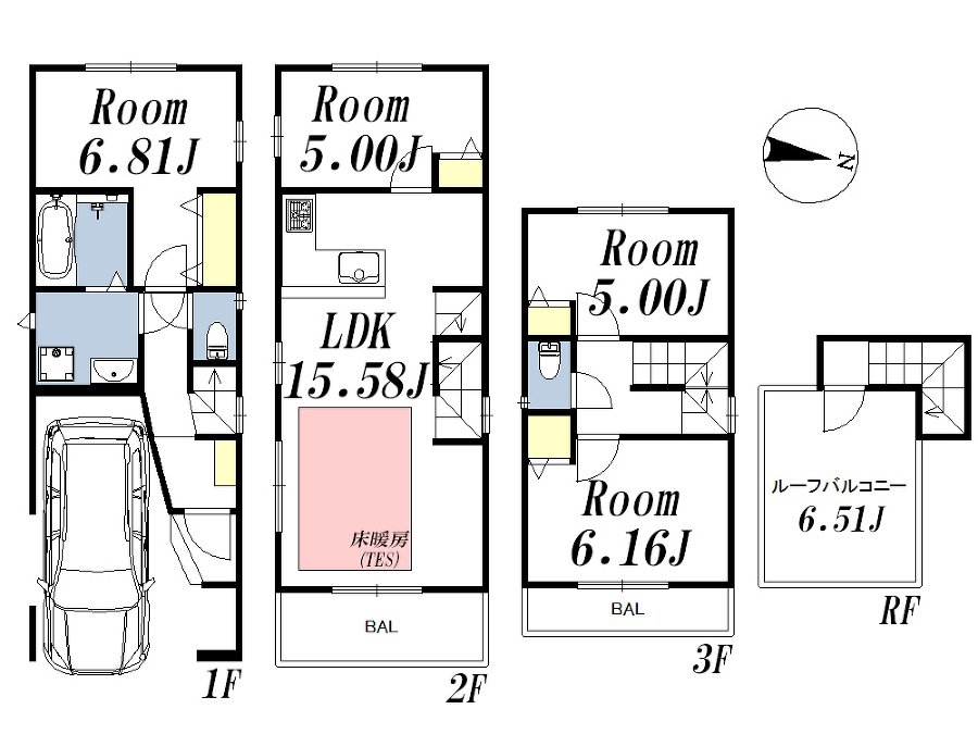   間取図　(Ｂ号棟)、価格7580万円、3LDK+S、土地面積58.58m2、建物面積105.89m2