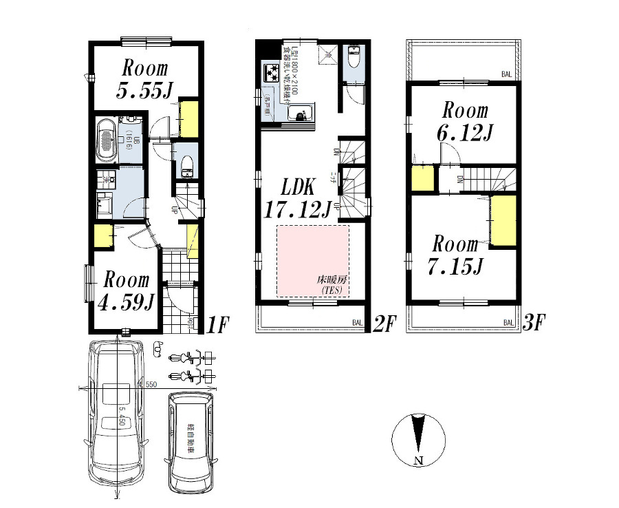   (Ｂ号棟)、価格7680万円、2LDK+2S、土地面積74.34m2、建物面積90.55m2