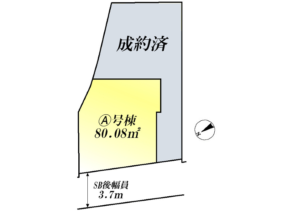    全体区画図（当該Ａ号棟）価格8380万円、2LDK+2S、土地面積80.08m2、建物面積99.96m2