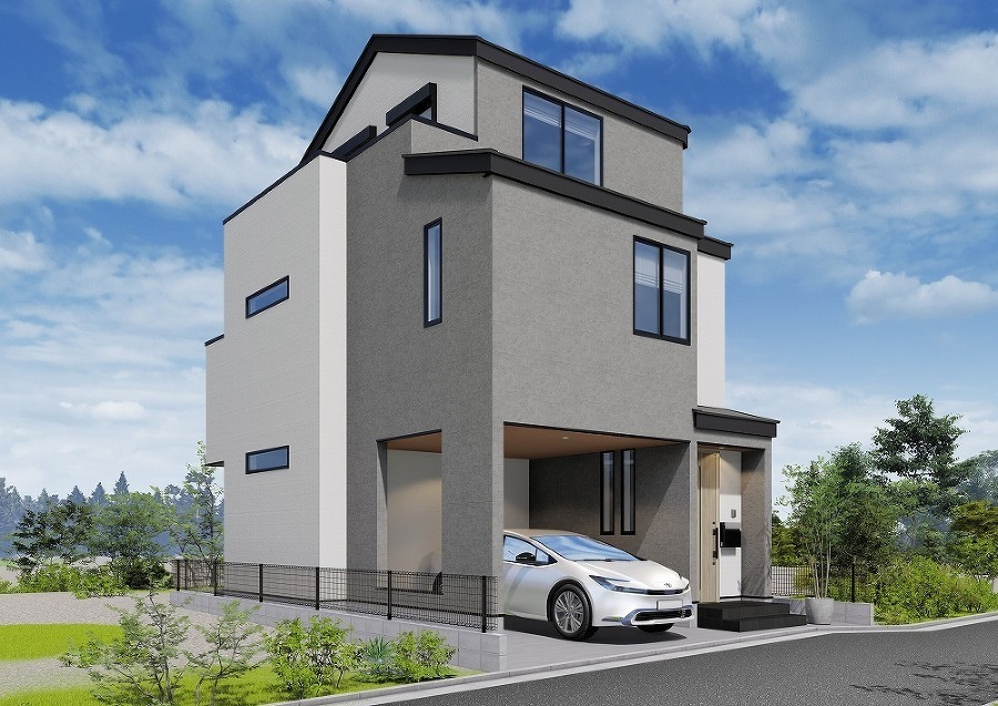   洗練された美しいデザインのシンプルモダンな戸建。美しい街並みに溶け込んだ上質な暮らし感じさせ、心も満たしてくれるお住まいです。完成予想図