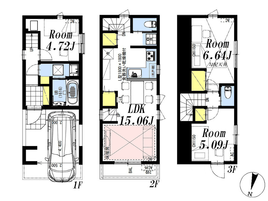   建物プラン例3LDK、土地価格6780万円、土地面積49.59m2、建物価格2200万円、建物面積85.21m2