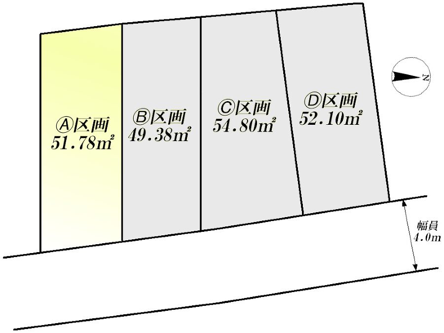   全体区画図(当該A区画)土地価格3824万円、土地面積51.78m2