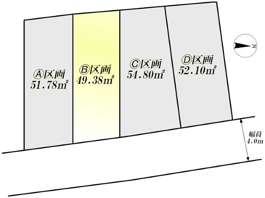   全体区画図(当該B区画)土地価格3724万円、土地面積49.38m2