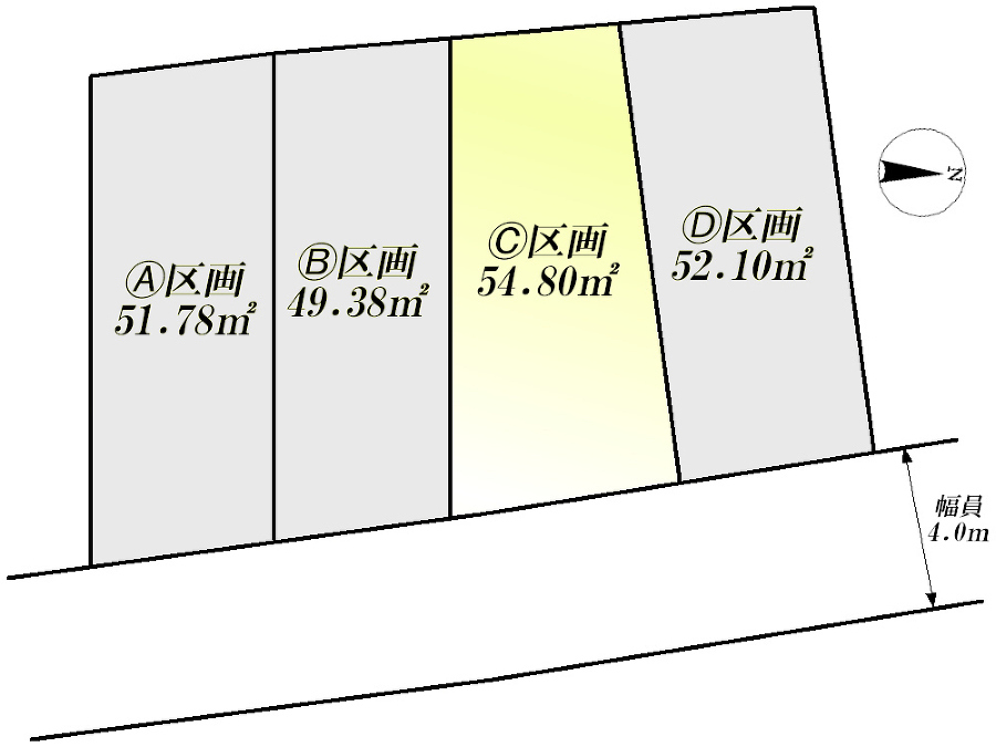   全体区画図(当該C区画)土地価格3892万円、土地面積54.8m2
