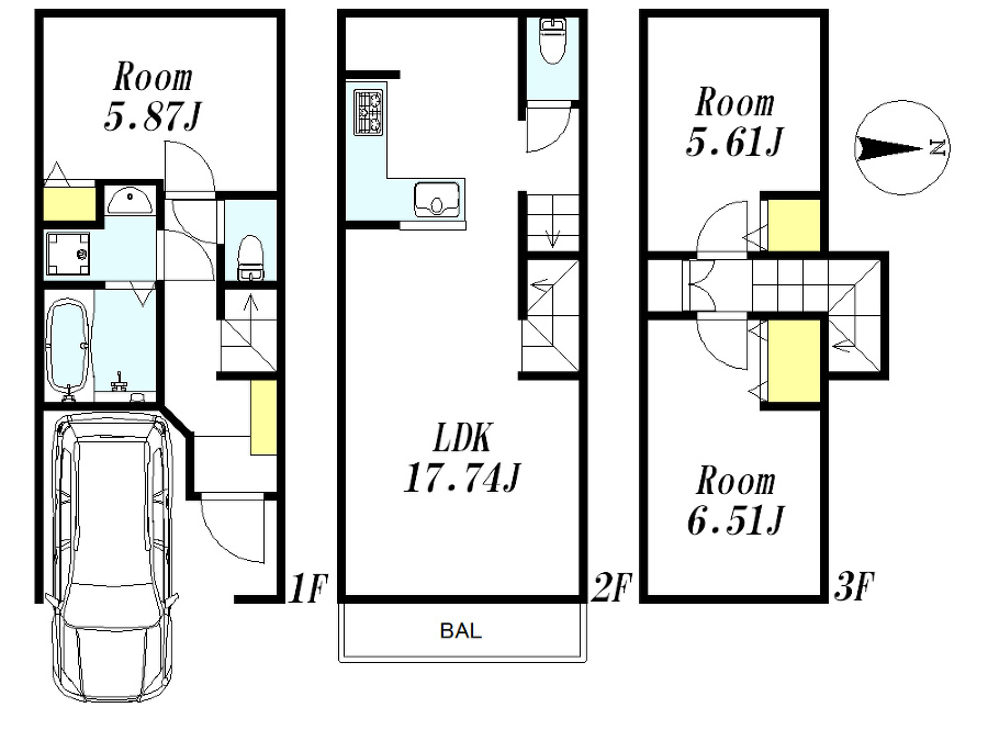   建物プラン例(D区画)3LDK、土地価格3981万円、土地面積52.1m2、建物価格2299万円、建物面積81.65m2