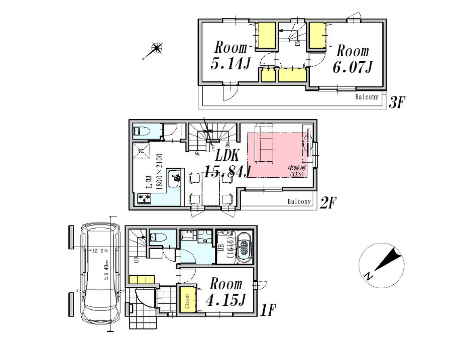   間取図　価格4380万円、3LDK、土地面積60.54m2、建物面積87.54m2