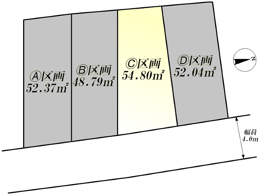   全体区画図(当該C区画)土地価格3815万円、土地面積54.8m2