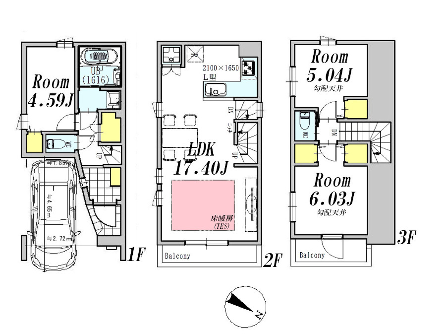   建物プラン例3LDK、土地価格3380万円、土地面積50.83m2、建物価格2200万円、建物面積87.7m2