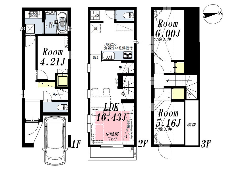   建物プラン例(B区画)3LDK、土地価格3702万円、土地面積48.79m2、建物価格2178万円、建物面積77.58m2