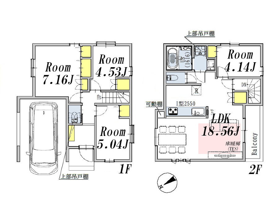   建物プラン例(Ａ号棟)価格8380万円、2LDK+2S、土地面積80.08m2、建物面積99.96m2