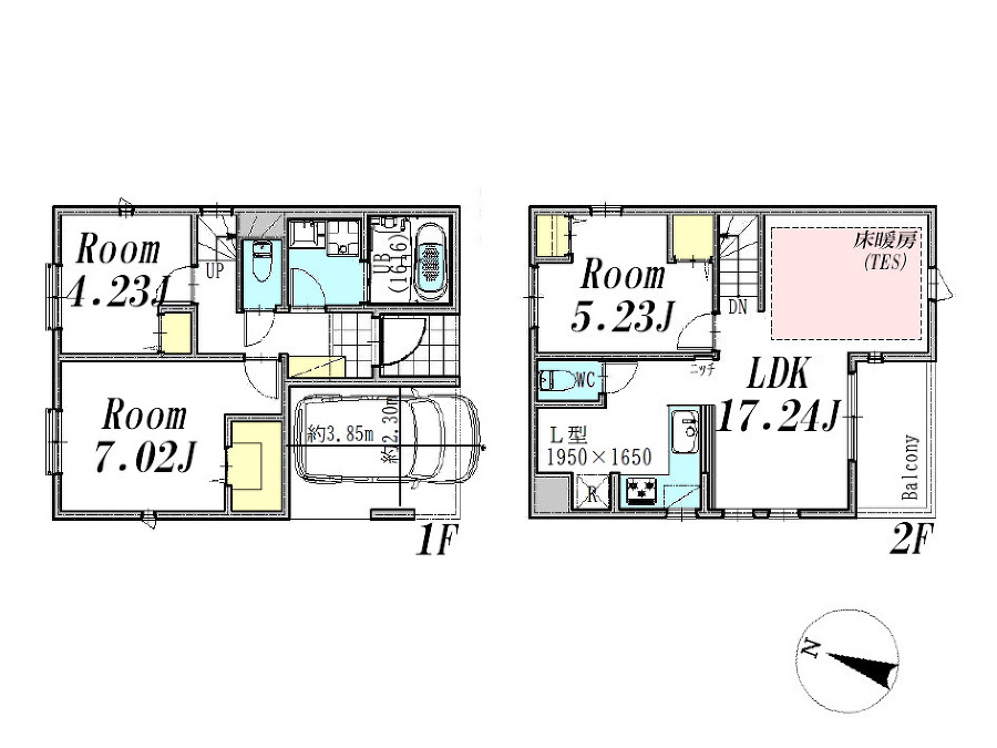   建物プラン例(Ｂ区画)3LDK、土地価格5298万円、土地面積81.08m2、建物価格2882万円、建物面積78.4m2