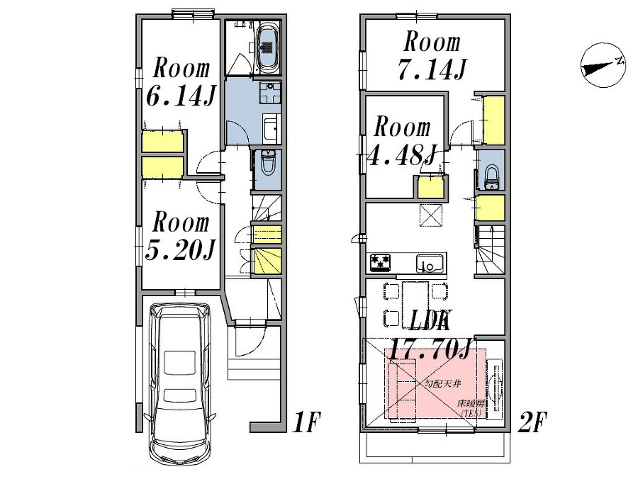   建物プラン例(Ａ区画)3LDK+S、土地価格4459万円、土地面積86.28m2、建物価格2321万円、建物面積108.59m2