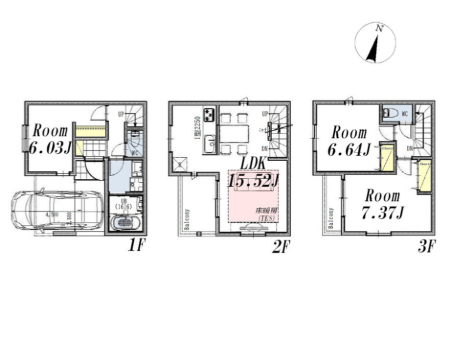   建物プラン例3LDK、土地価格4158万円、土地面積50.54m2、建物価格2222万円、建物面積87.25m2