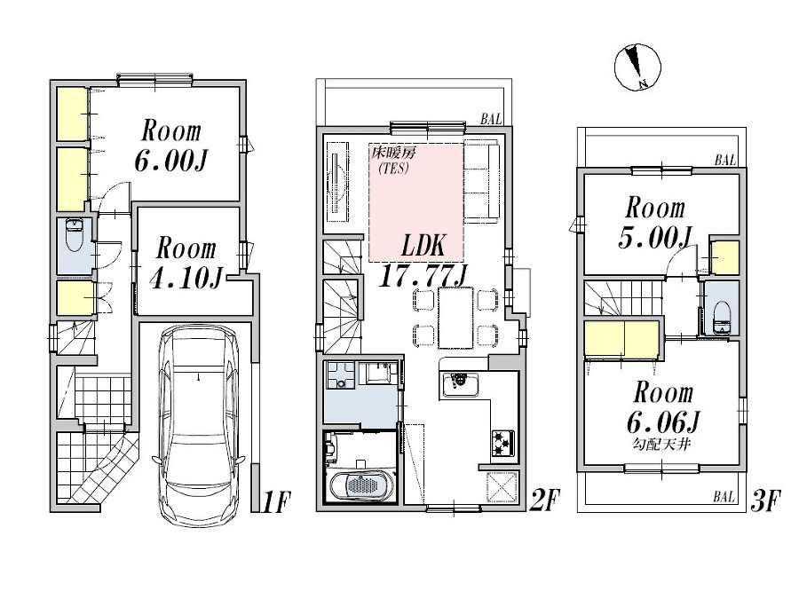   間取図(Ａ号棟)、価格6980万円、3LDK+S、土地面積61.57m2、建物面積102.63m2