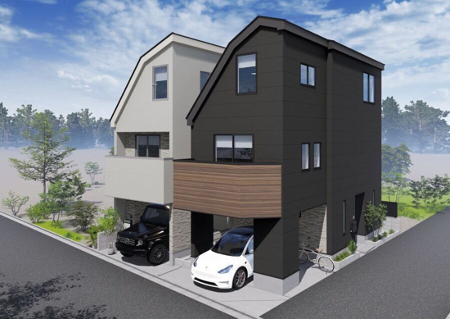   洗練された美しいデザインのシンプルモダンな戸建。美しい街並みに溶け込んだ上質な暮らし感じさせ、心も満たしてくれるお住まいです。完成予想図