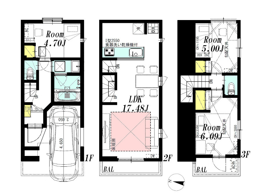  建物プラン例3LDK、土地価格5647万円、土地面積51.04m2、建物価格2233万円、建物面積88.01m2