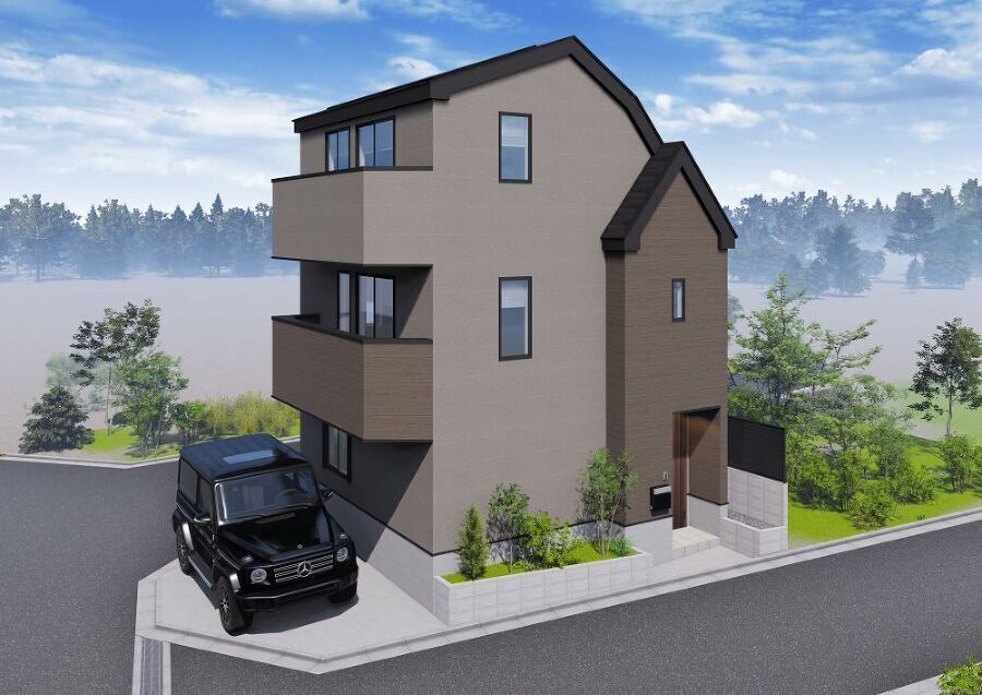   洗練された美しいデザインのシンプルモダンな戸建。美しい街並みに溶け込んだ上質な暮らし感じさせ、心も満たしてくれるお住まいです。完成予想図