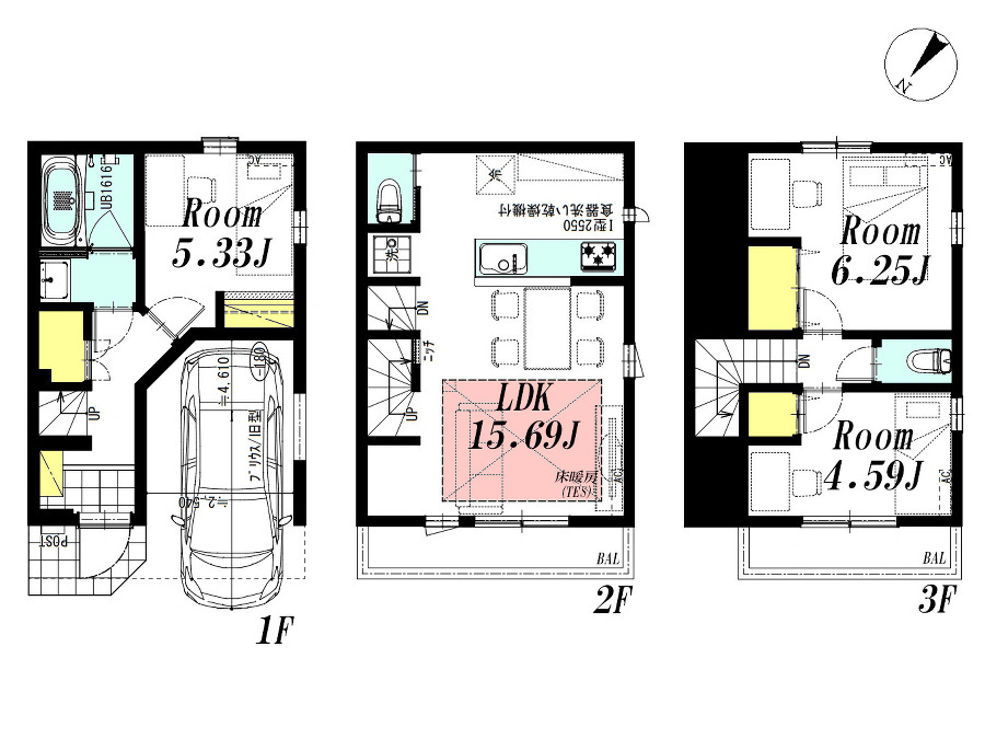   建物プラン例(B区画)3LDK、土地価格5582万円、土地面積49.52m2、建物価格2398万円、建物面積82.8m2