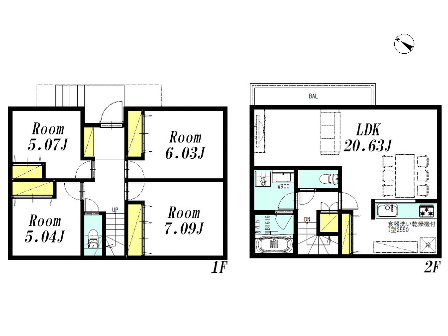   建物プラン例(A区画)4LDK、土地価格6840万円、土地面積147.53m2、建物価格2640万円、建物面積100.76m2