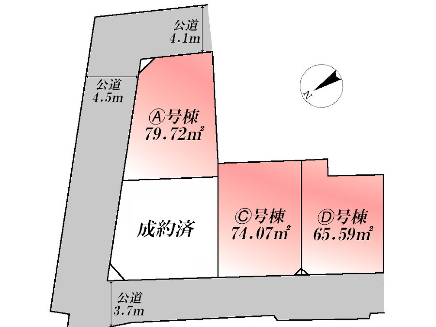   全体区画図(当該Ｃ号棟)、価格7980万円、3LDK+S、土地面積74.07m2、建物面積104.13m2
