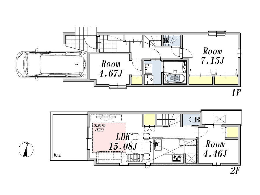  間取図(Ａ号棟)、価格9780万円、2LDK+S、土地面積74.33m2、建物面積80.74m2