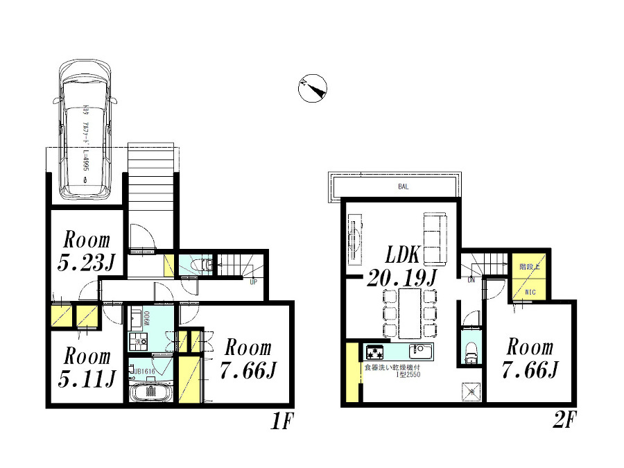   建物プラン例(B区画)4LDK、土地価格7340万円、土地面積109.24m2、建物価格2640万円、建物面積100.4m2