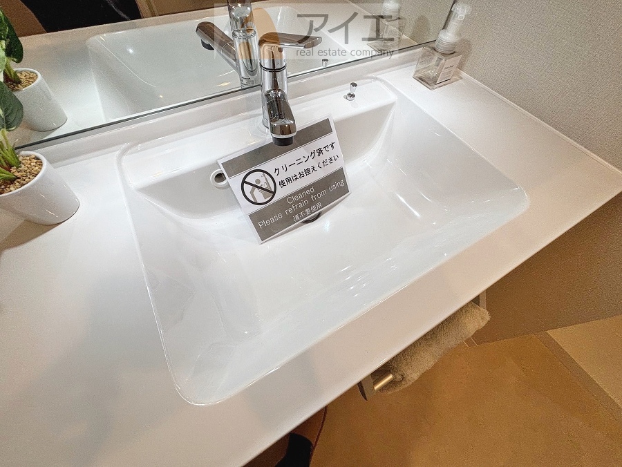三面鏡にハンドシャワー付き、使いやすい洗面台
