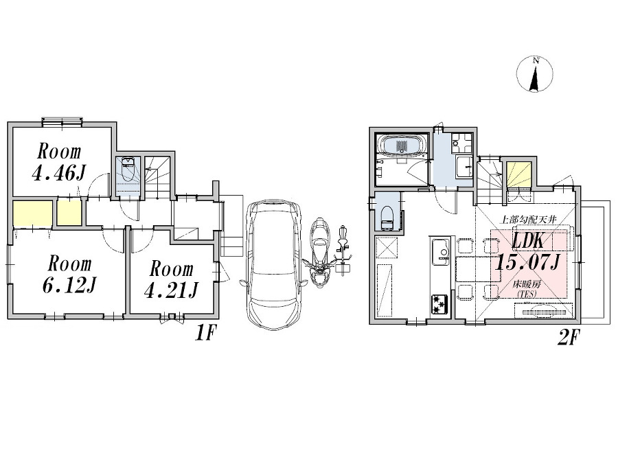   建物プラン例3LDK、土地価格5668万円、土地面積65.67m2、建物価格2112万円、建物面積66.44m2