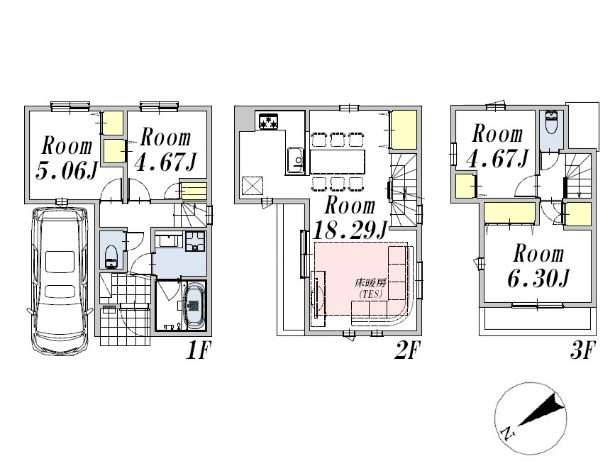   間取図(Ｄ号棟)、価格7580万円、3LDK+S、土地面積65.59m2、建物面積90.19m2