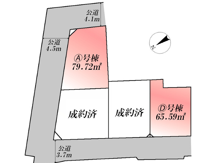   全体区画図(当該Ｄ号棟)、価格7580万円、3LDK+S、土地面積65.59m2、建物面積90.19m2