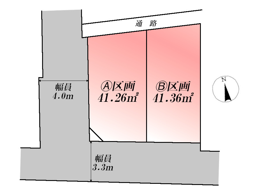   全体区画図(当該B区画)土地価格3458万円、土地面積41.36m2