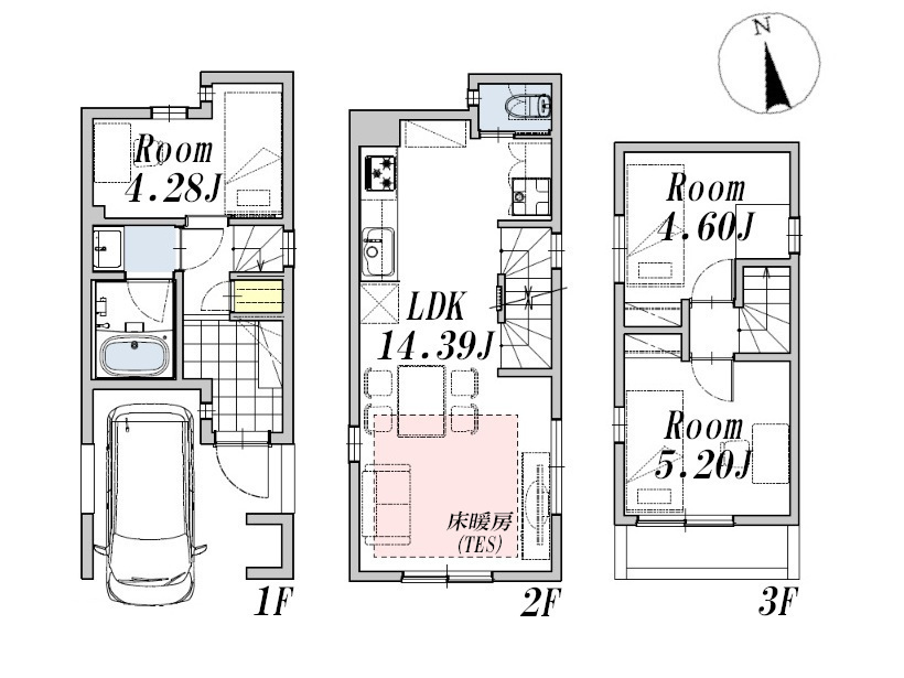   建物プラン例(B区画)2LDK+S、土地価格3458万円、土地面積41.36m2、建物価格2222万円、建物面積71.86m2