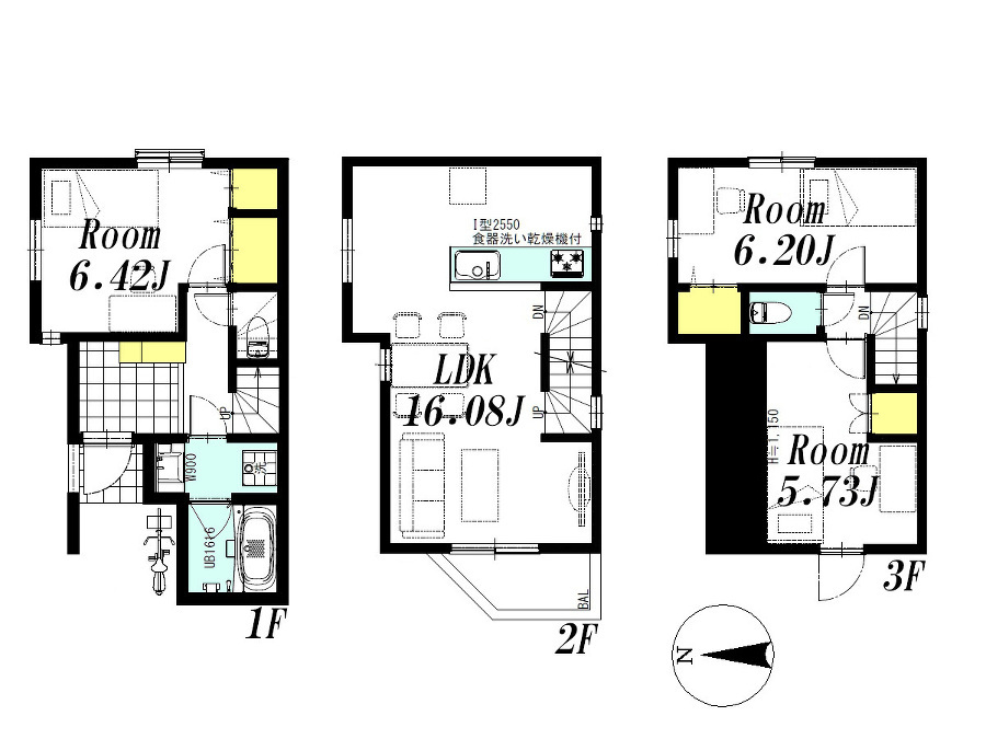   建物プラン例(A区画)3LDK、土地価格3093万円、土地面積45.62m2、建物価格2604万円、建物面積80.53m2