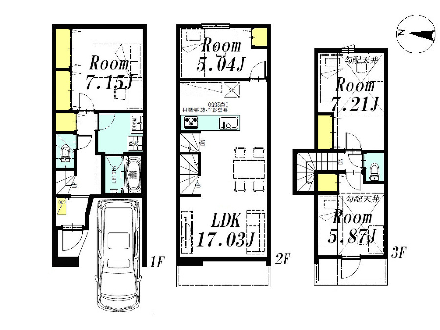   建物プラン例(A区画)4LDK、土地価格6761万円、土地面積63.99m2、建物価格2519万円、建物面積106.4m2