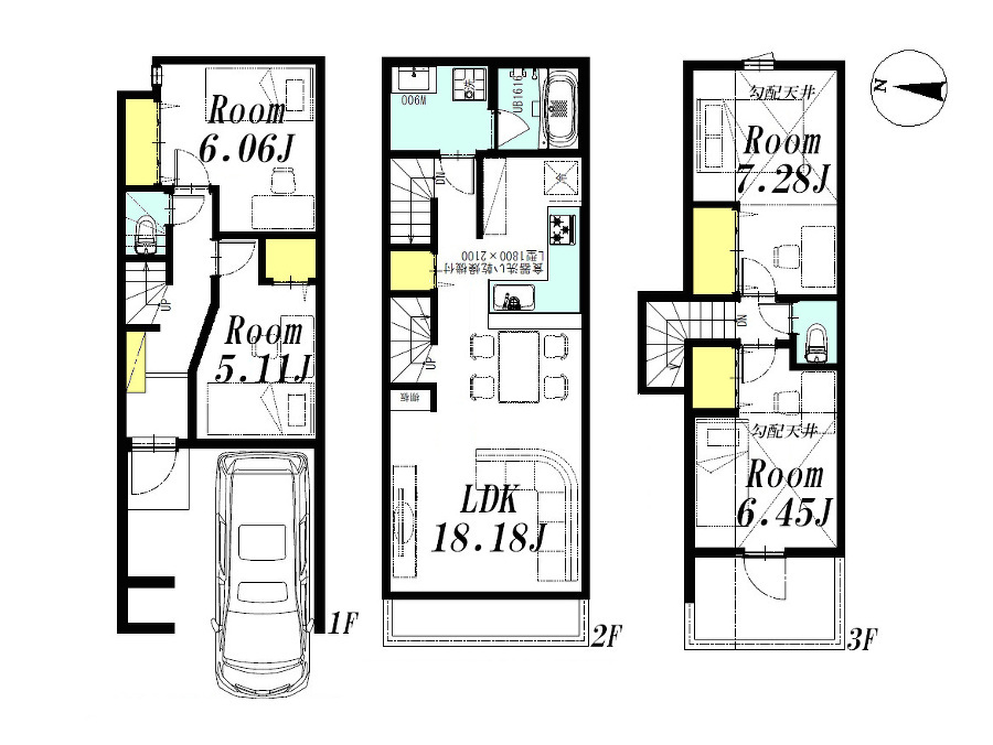   建物プラン例(B区画)4LDK、土地価格6961万円、土地面積67.65m2、建物価格2519万円、建物面積113.01m2